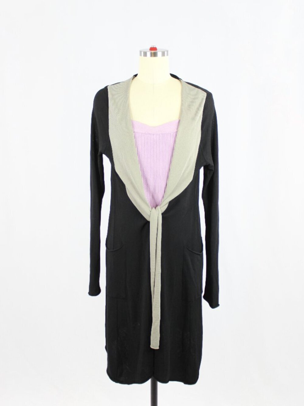 ANNETTE GORTZ Black Viscose Knit Long Wrap Tie Front Cardigan Sweater, Size M